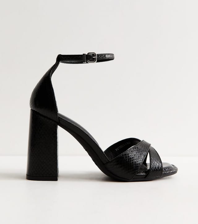 New Look Women's Black Faux Leather Crossover Strap High Block Sandals Vegan New Look - 2