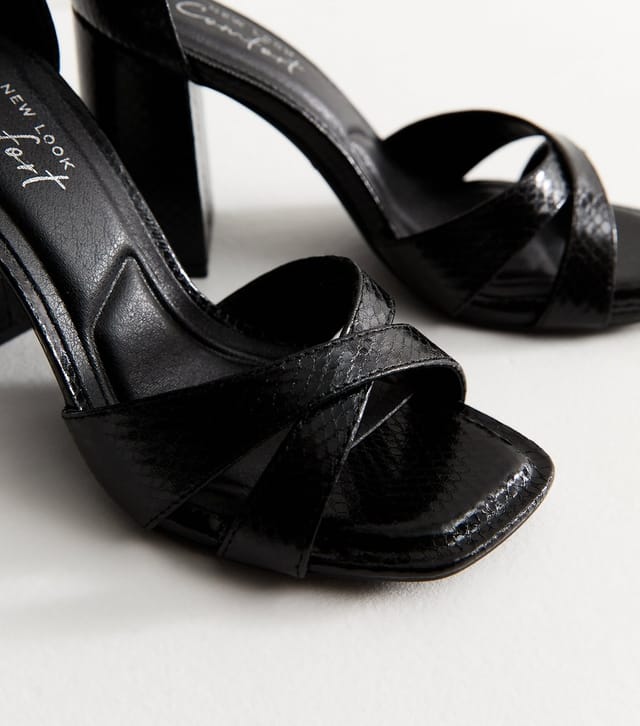 New Look Women's Black Faux Leather Crossover Strap High Block Sandals Vegan New Look - 3