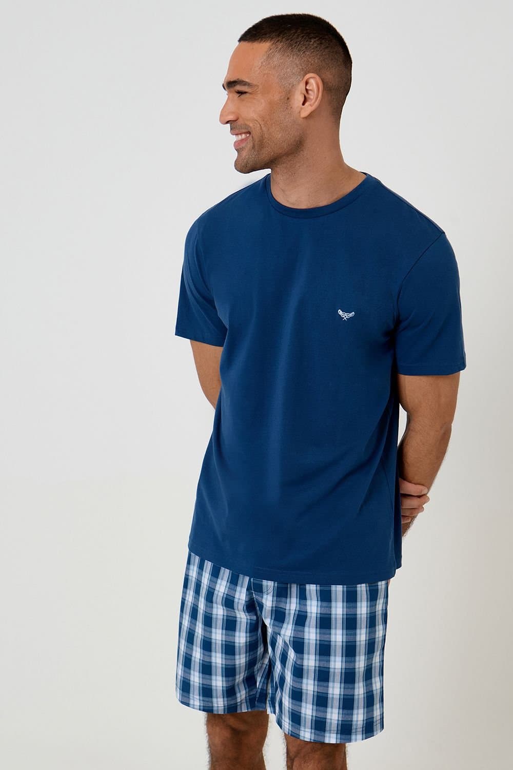 Threadbare Threadbare Men's Pyjama T-Shirt & Check Shorts Set in Navy