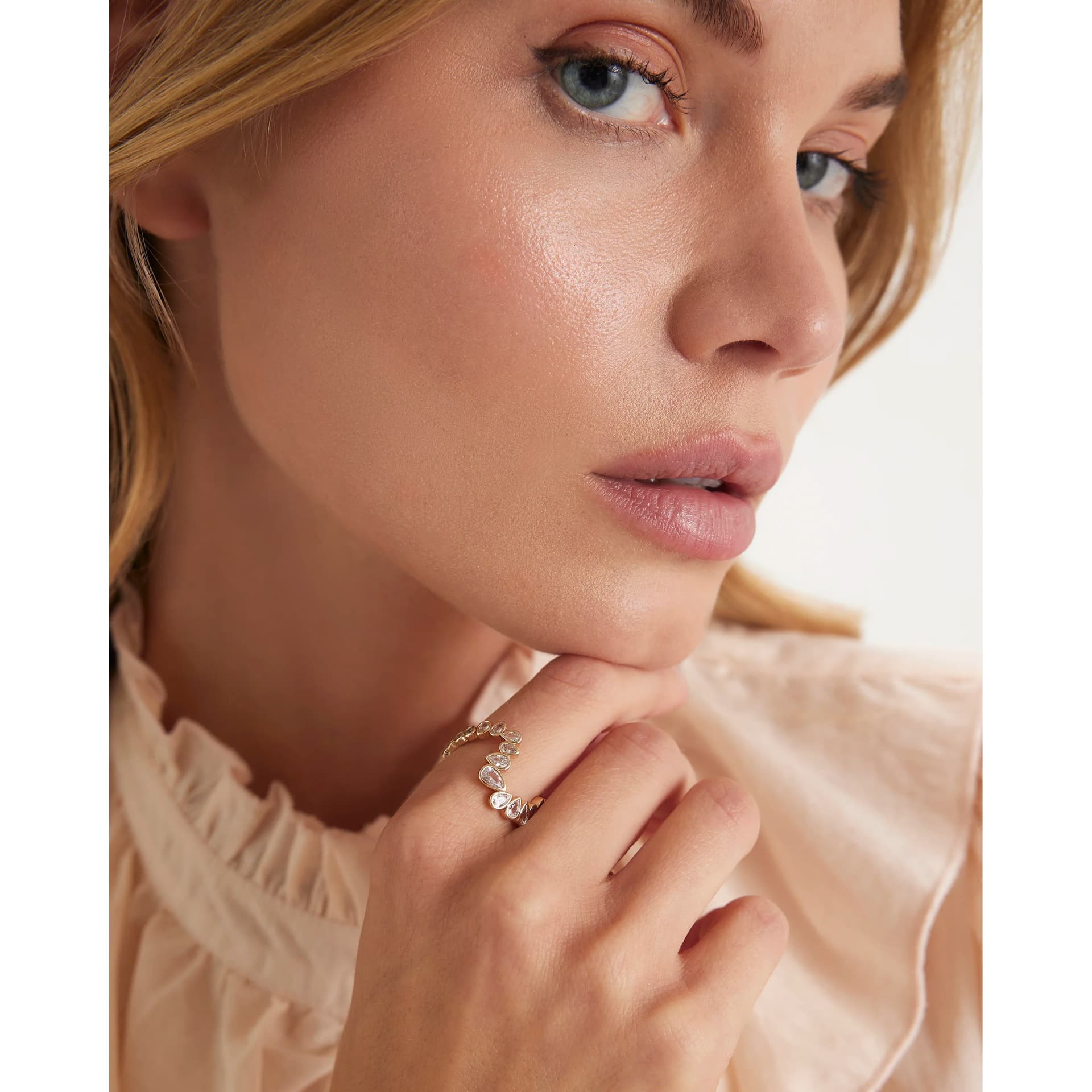 River Island River Island Womens Gold Diamante Wave Ring