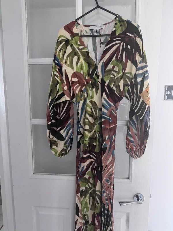 Never Fully Dressed Never Fully Dressed Green and brown leaf print wedding guest summer dress
