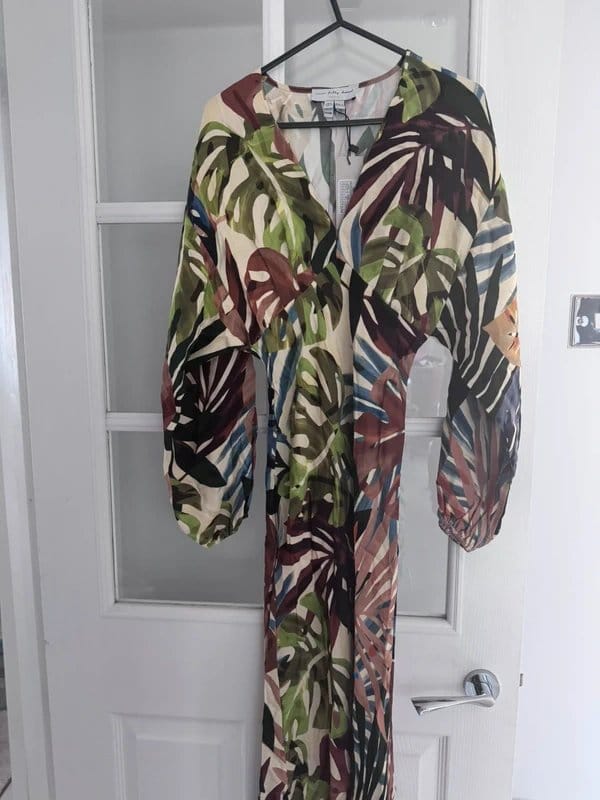 Never Fully Dressed Green And Brown Leaf Print Wedding Guest