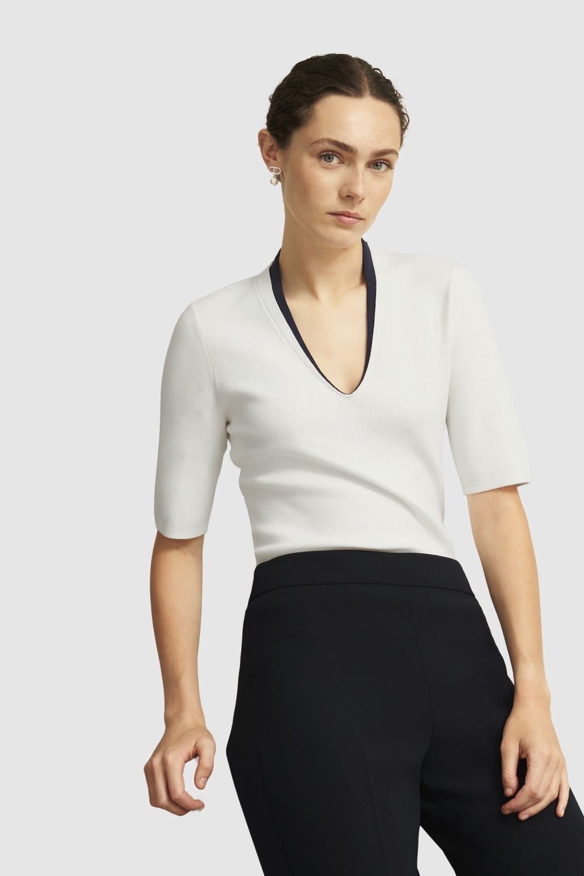 Hobbs London Hobbs London Off-White V-Neck Knitted Top