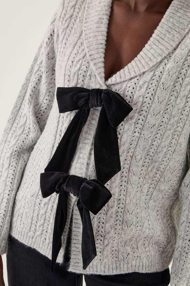 Monsoon Monsoon Women's Bria Bow Cable Knit Cardigan Grey - 3