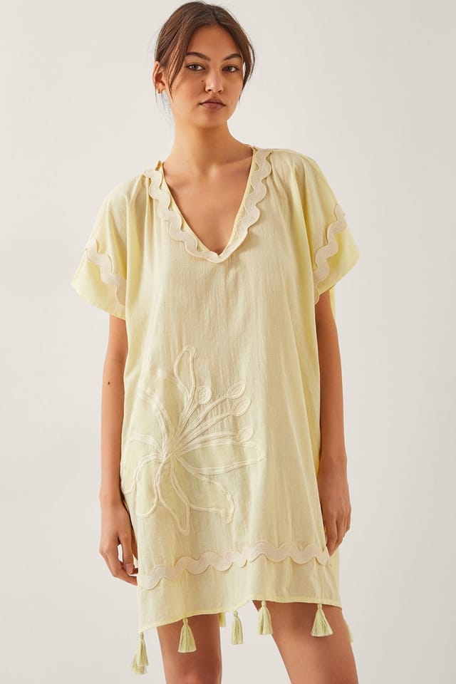 Monsoon Monsoon Women's Suzie Tassel Kaftan Cover Up Yellow - 2