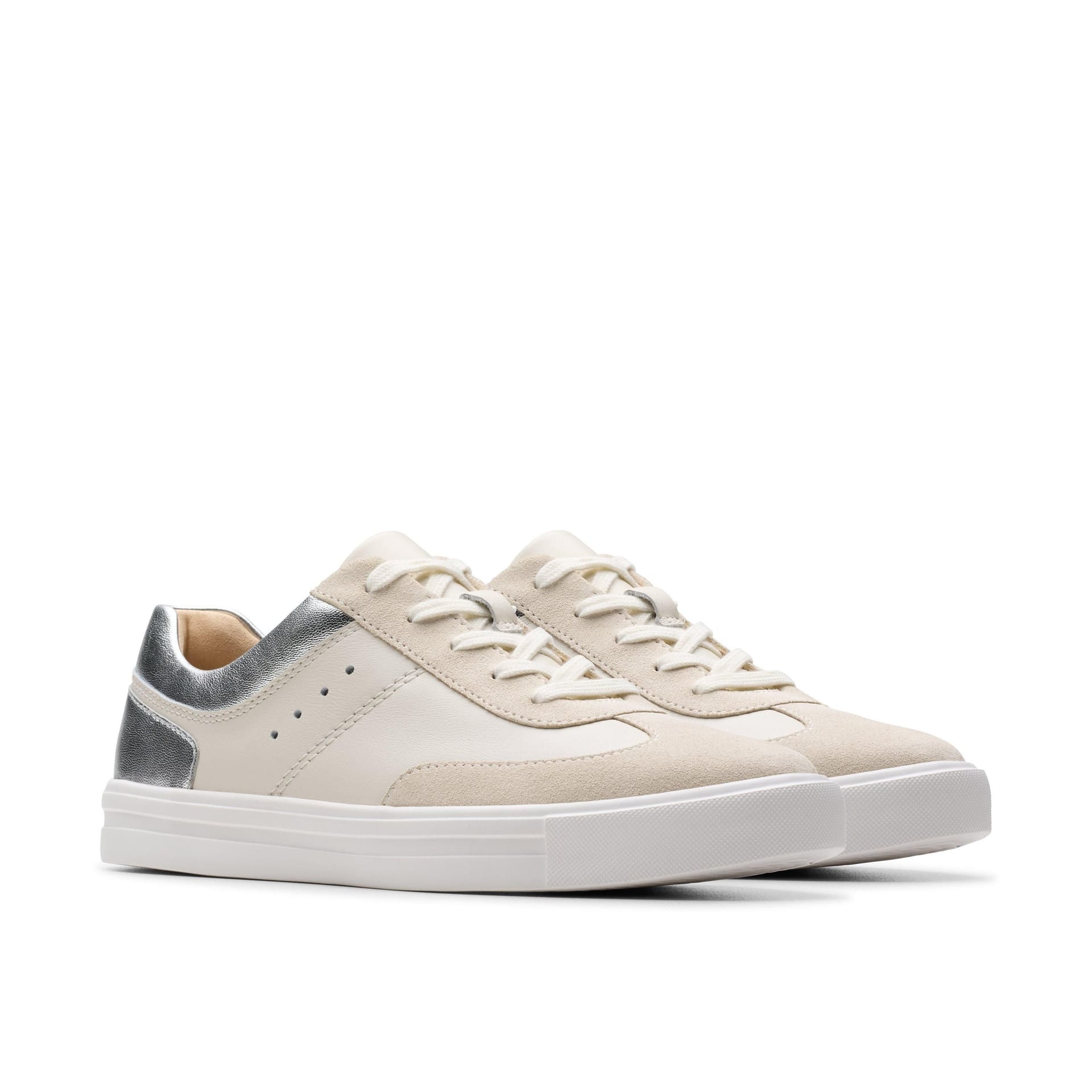 Clarks Clarks Women's Makea Court Silver Combination Trainers, Lace Up - 4