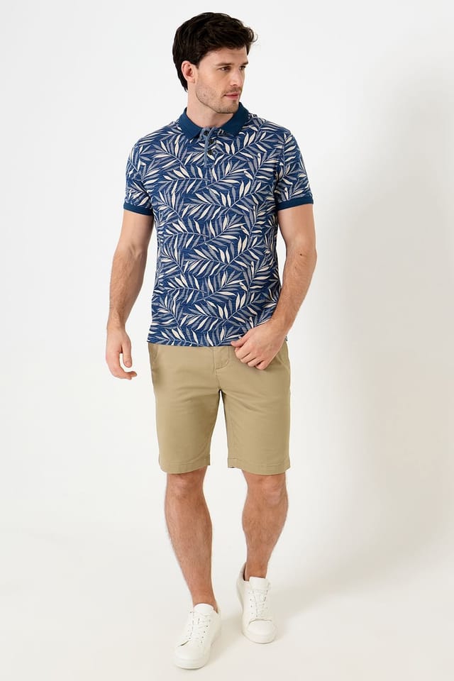 Saltwell Saltwell Men's Leaf Print Cotton Polo Shirt in Blue - 3