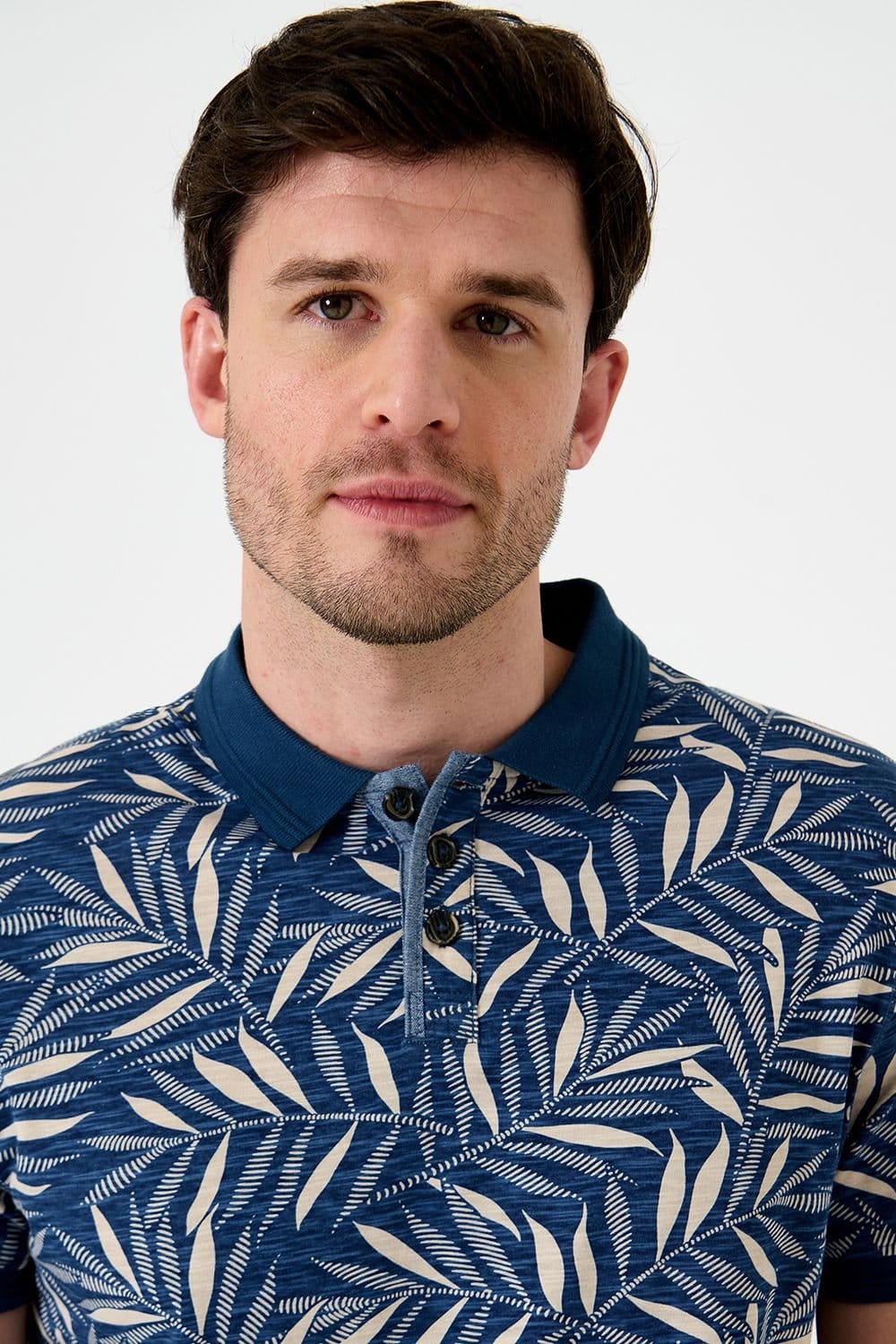 Saltwell Saltwell Men's Leaf Print Cotton Polo Shirt in Blue - 4