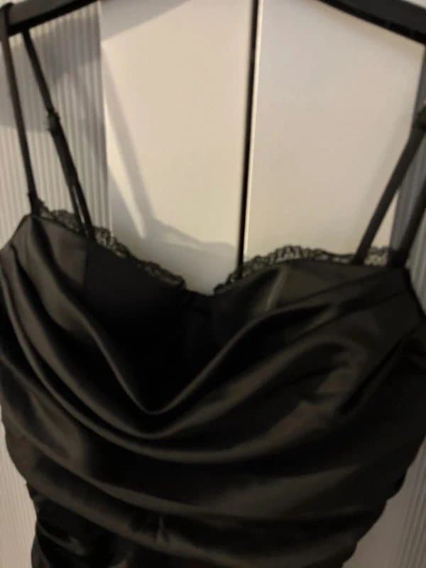 Oh Polly Oh Polly black ruched satin mini dress size 8