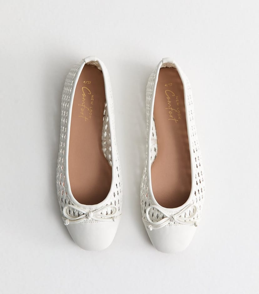 New Look Women's White Woven Faux Leather Ballet Pumps Vegan New Look - 1