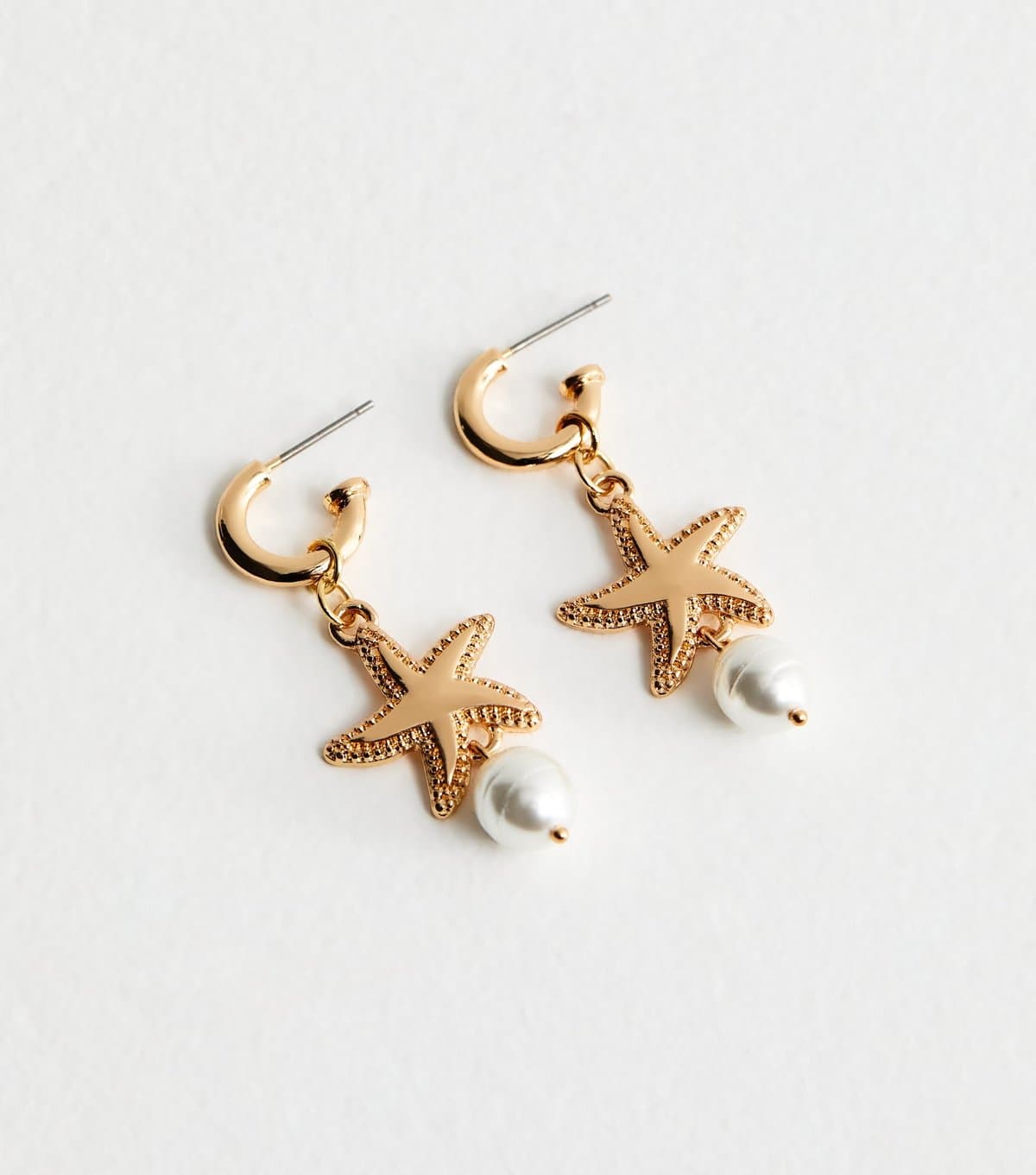 New Look Gold Tone Starfish Faux Pearl Drop Mini Hoop Earrings New Look