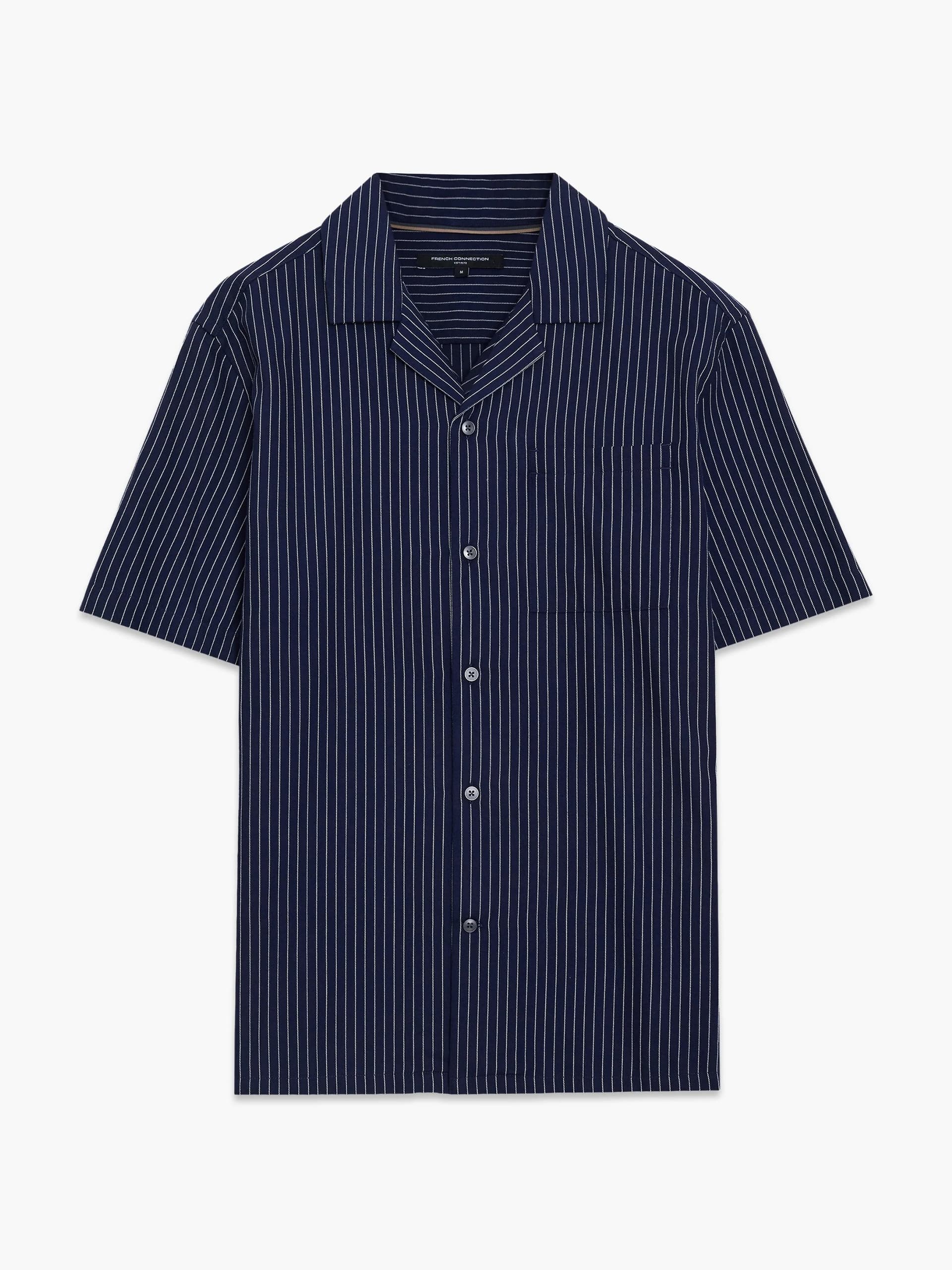 French Connection Short Sleeve Twill Striped Shirt Navy Blue