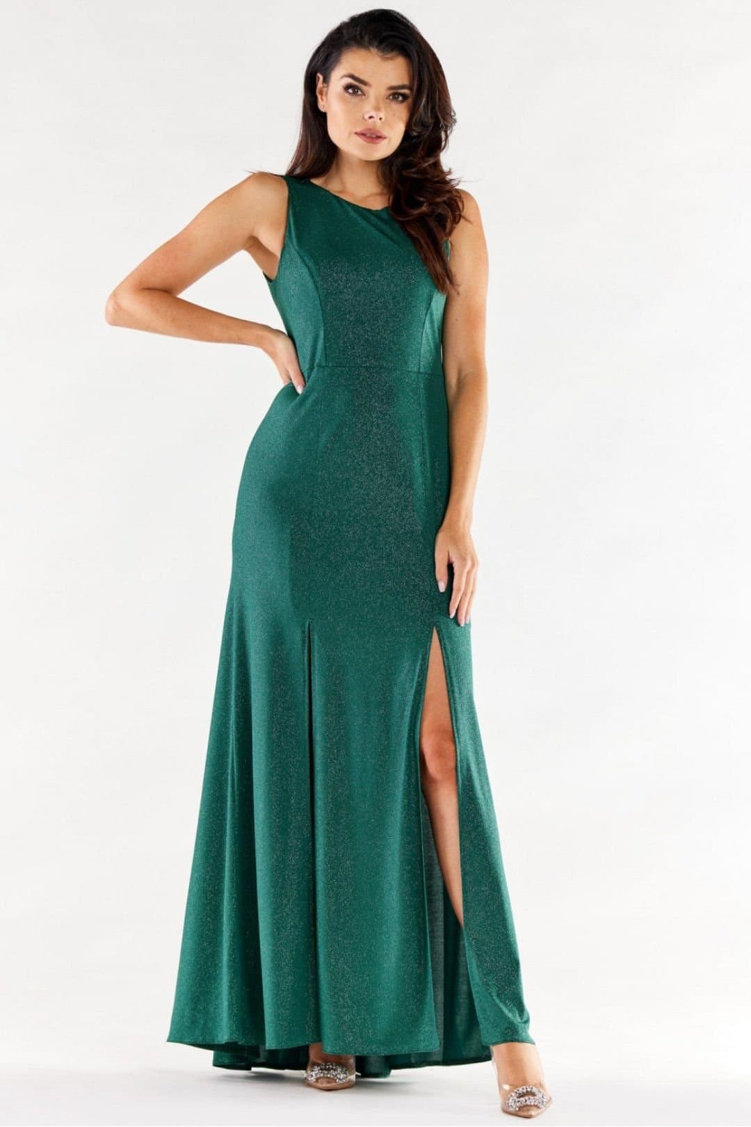Love Lace Love Lace Women's Poland Made Fitted Long Gown With Front Slits in Green