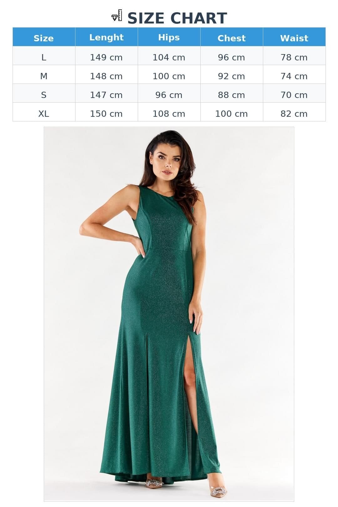 Love Lace Love Lace Women's Poland Made Fitted Long Gown With Front Slits in Green - 4