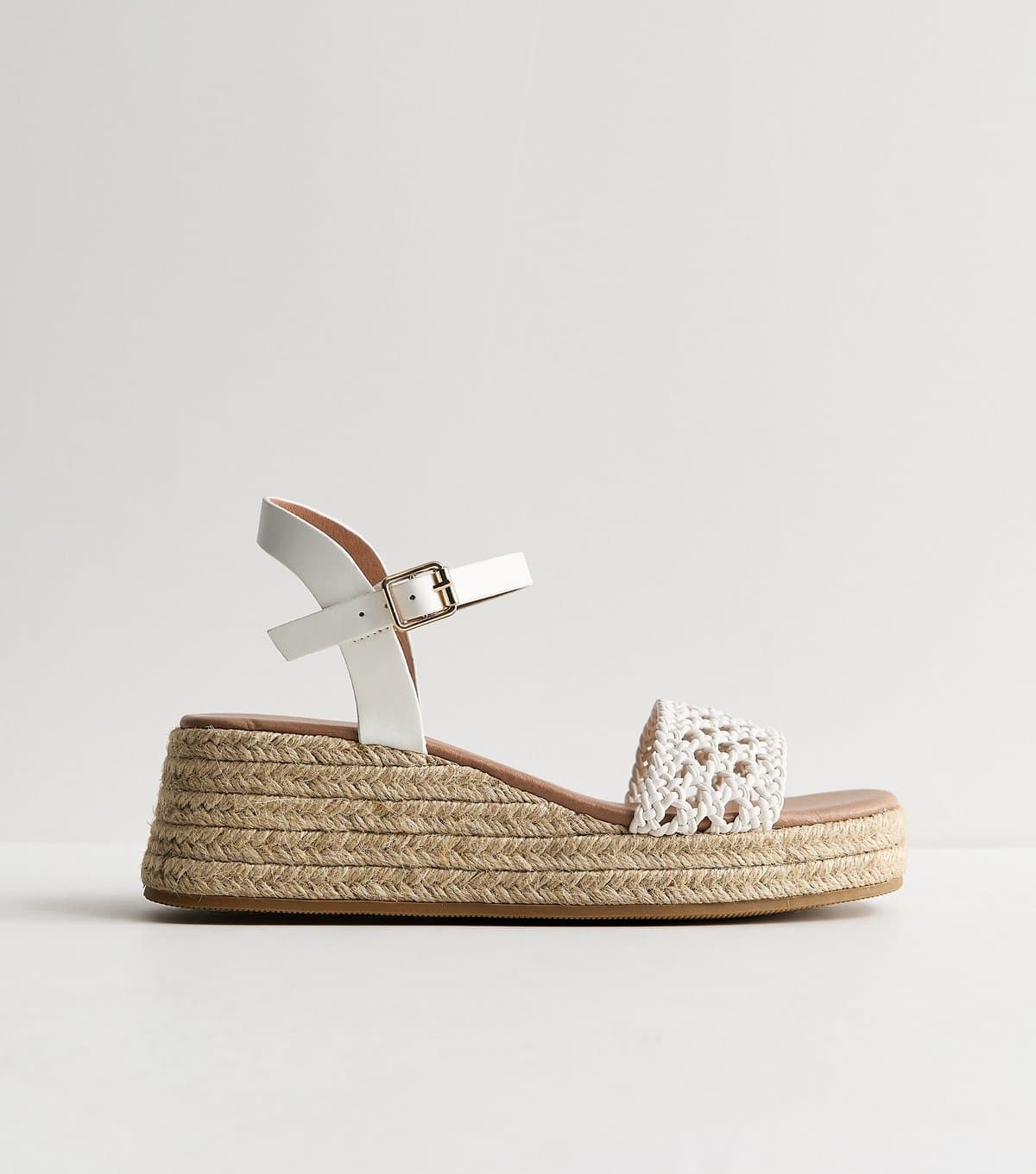 New Look Women's White Faux Leather Woven Strap Flatform Sandals Vegan New Look