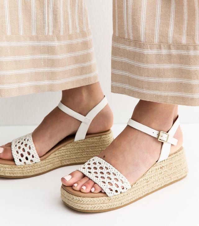 New Look Women's White Faux Leather Woven Strap Flatform Sandals Vegan New Look - 2
