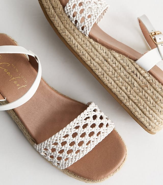 New Look Women's White Faux Leather Woven Strap Flatform Sandals Vegan New Look - 3