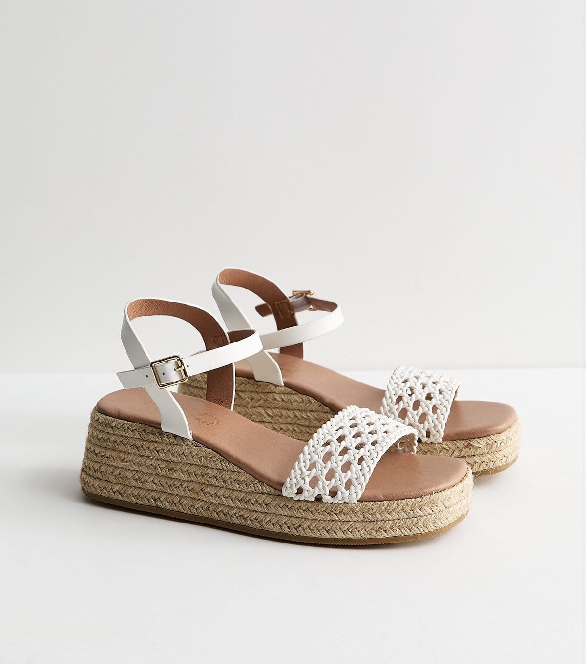 New Look Women's White Faux Leather Woven Strap Flatform Sandals Vegan New Look - 4