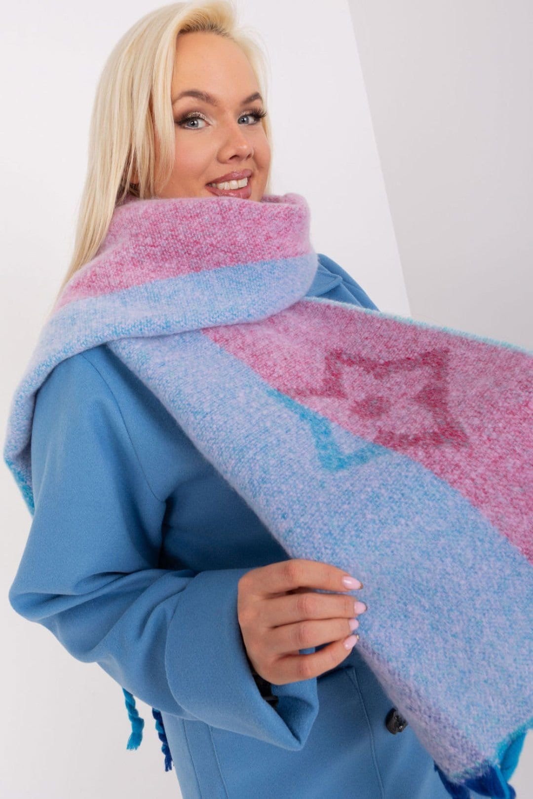 Love Lace Love Lace Women's Long Multicolor Polyester Scarf with Striped Tassels Winter - 4