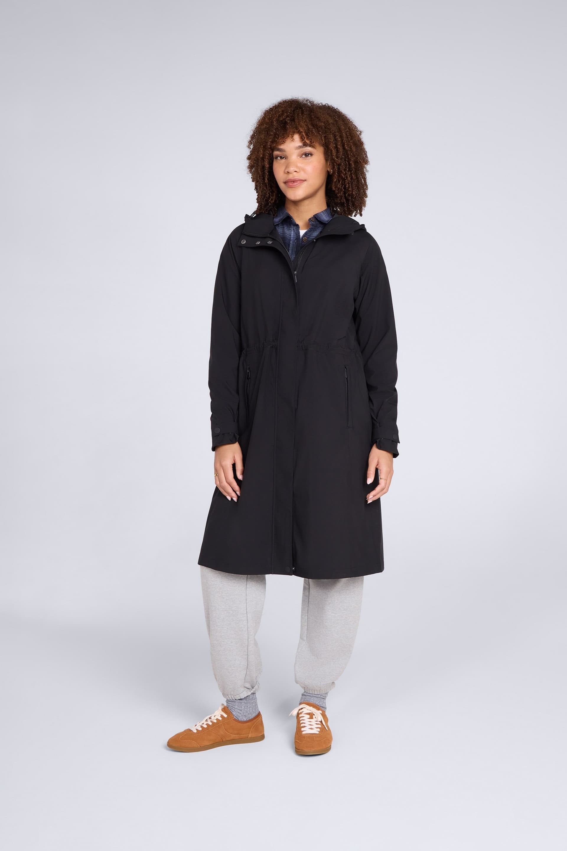 Animal Animal Women's 'Jade' Lightweight Breathable Warm Full Zip Long Waterproof Jacket in Black