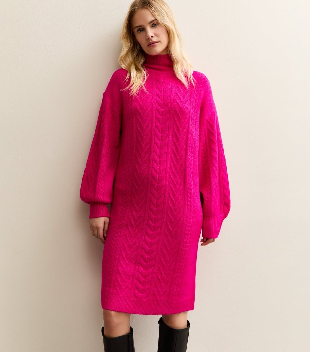 Sunshine Soul Women's Bright Pink High Neck Jumper Dress Sunshine Soul New Look