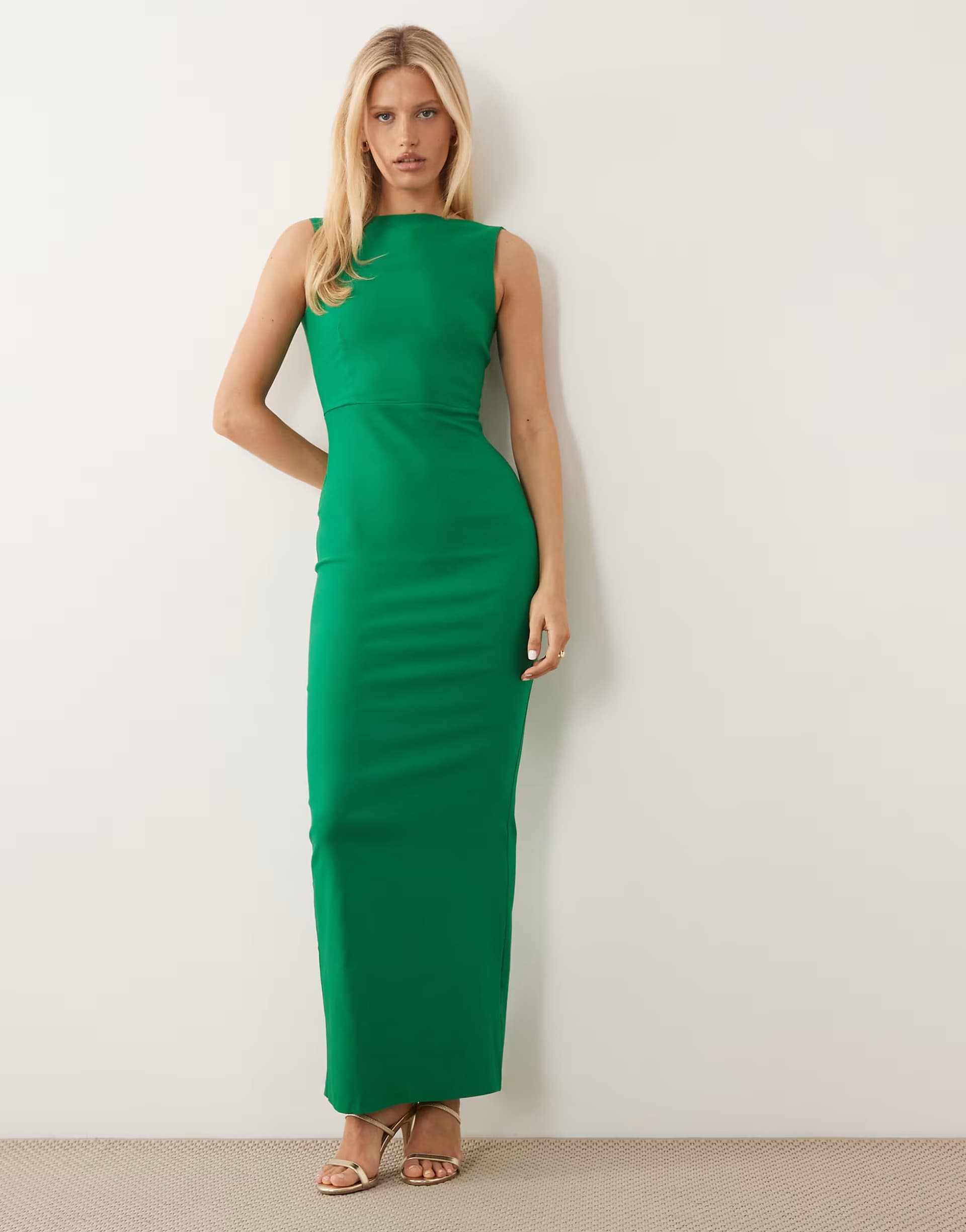 ASOS Vesper bengaline cowl back high neck maxi dress in emerald