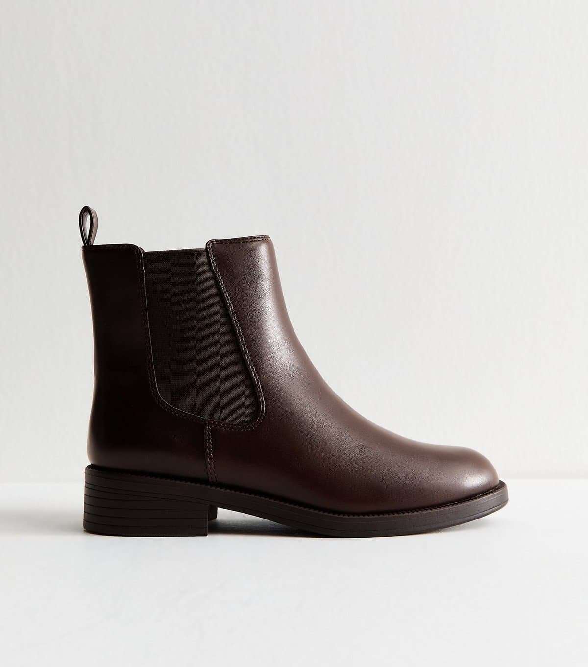 New Look Women's Wide Fit Brown Faux Leather Chelsea Flat Ankle Boots Vegan New Look