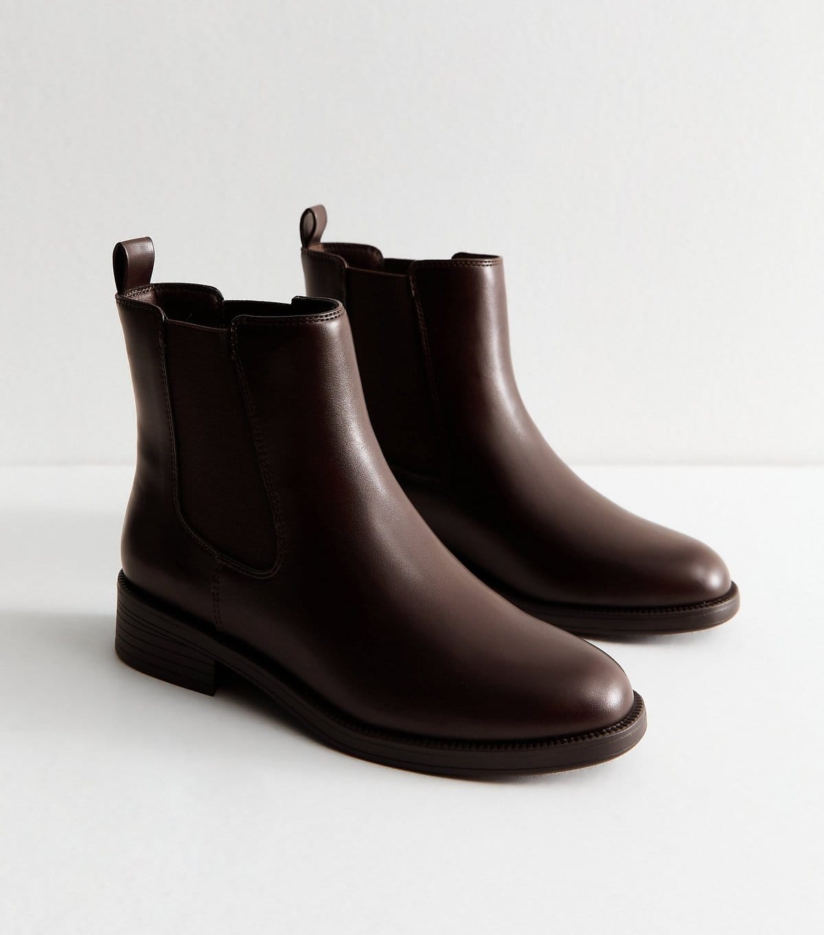 New Look Women's Wide Fit Brown Faux Leather Chelsea Flat Ankle Boots Vegan New Look - 4