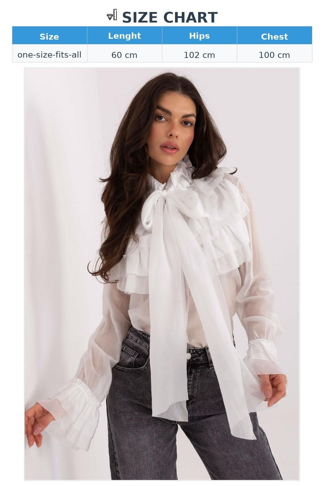 Love Lace Love Lace Women's Elegant Stand Collar Long Sleeve Jabot Shirt in White - 4
