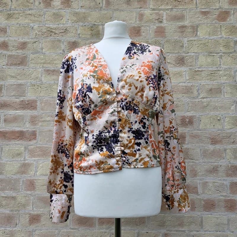 Never Fully Dressed Never Fully Dressed Blouse Shirt Size 12 Apricot Pink Cream Orange Button Up Short