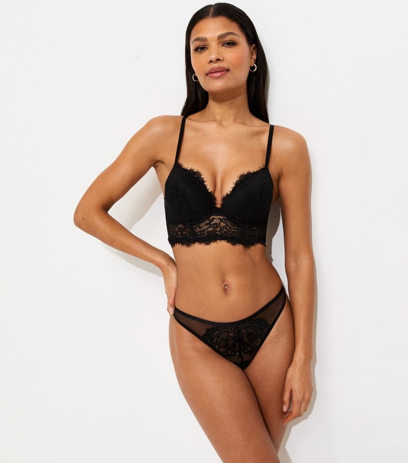 New Look Women's Black Floral Lace Padded Corset Bra New Look - 1
