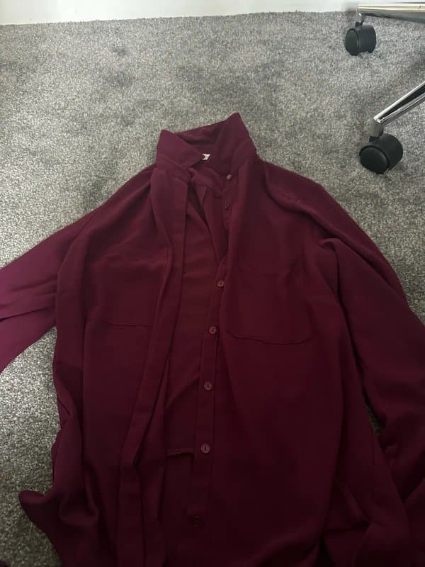 New Look Chiffon burgundy button up shirt collar