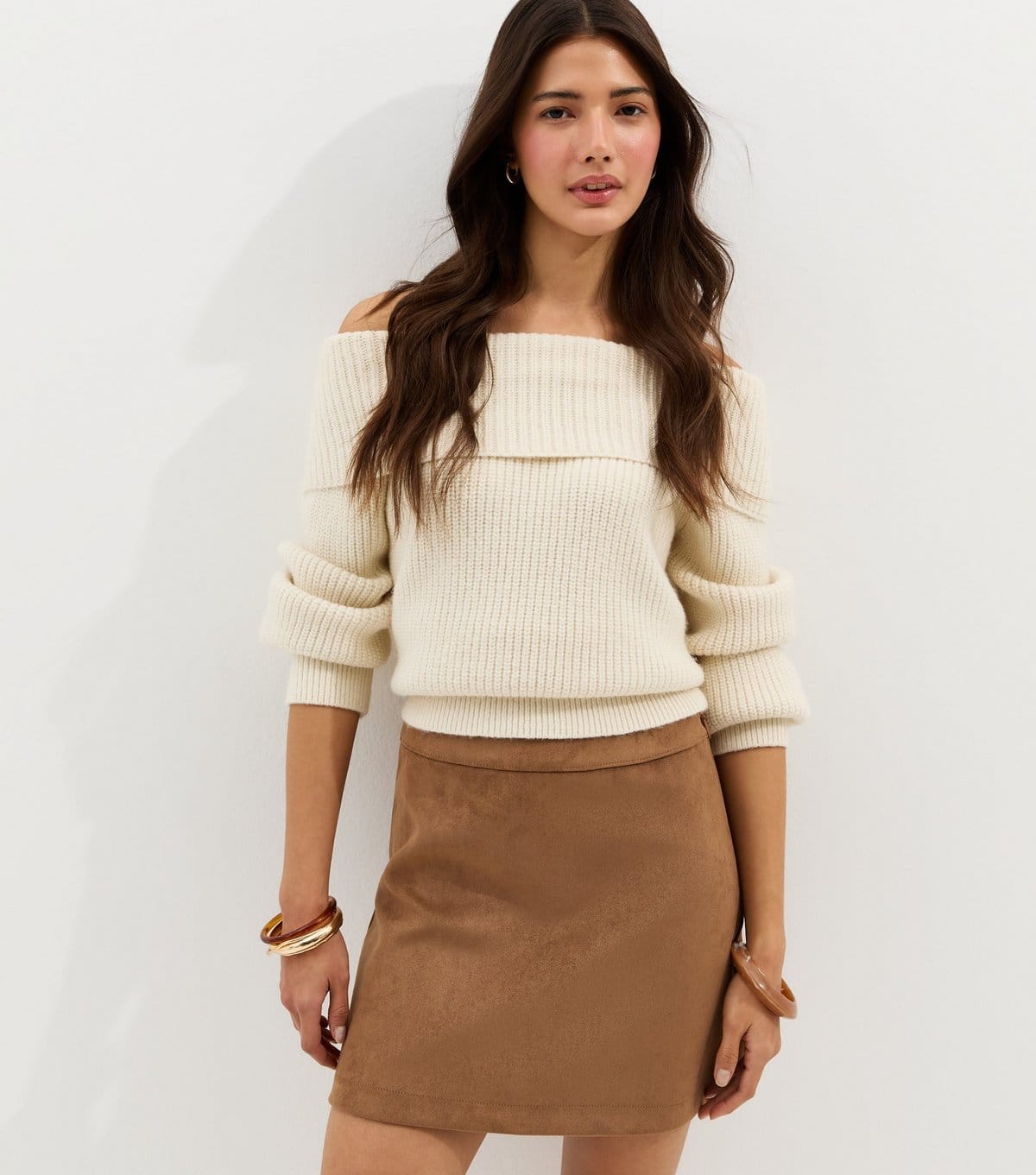 New Look Tan Faux Suede A-line Mini Skirt