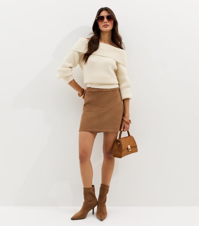 New Look Women's Tan Faux Suede A-line Mini Skirt New Look - 3