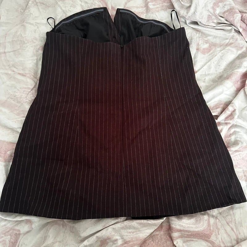 ASOS bandeau tailored top in charcoal pinstripe