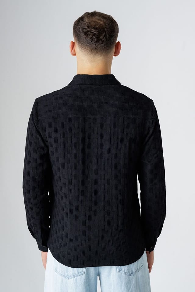 Influence Influence Men's Textured Long Sleeve Button Shirt in Black - 2