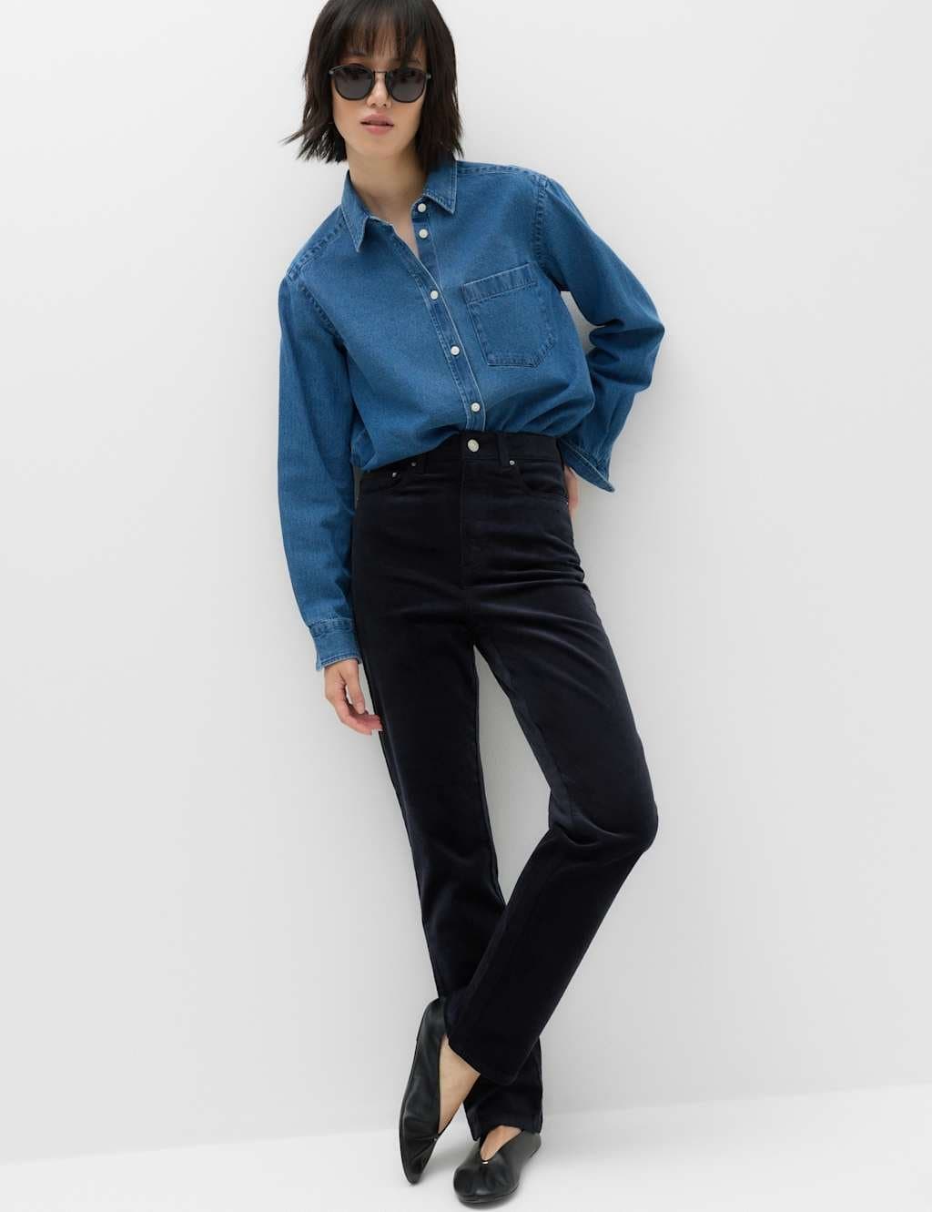 Marks & Spencer M&S Cord Straight Leg Trousers Navy