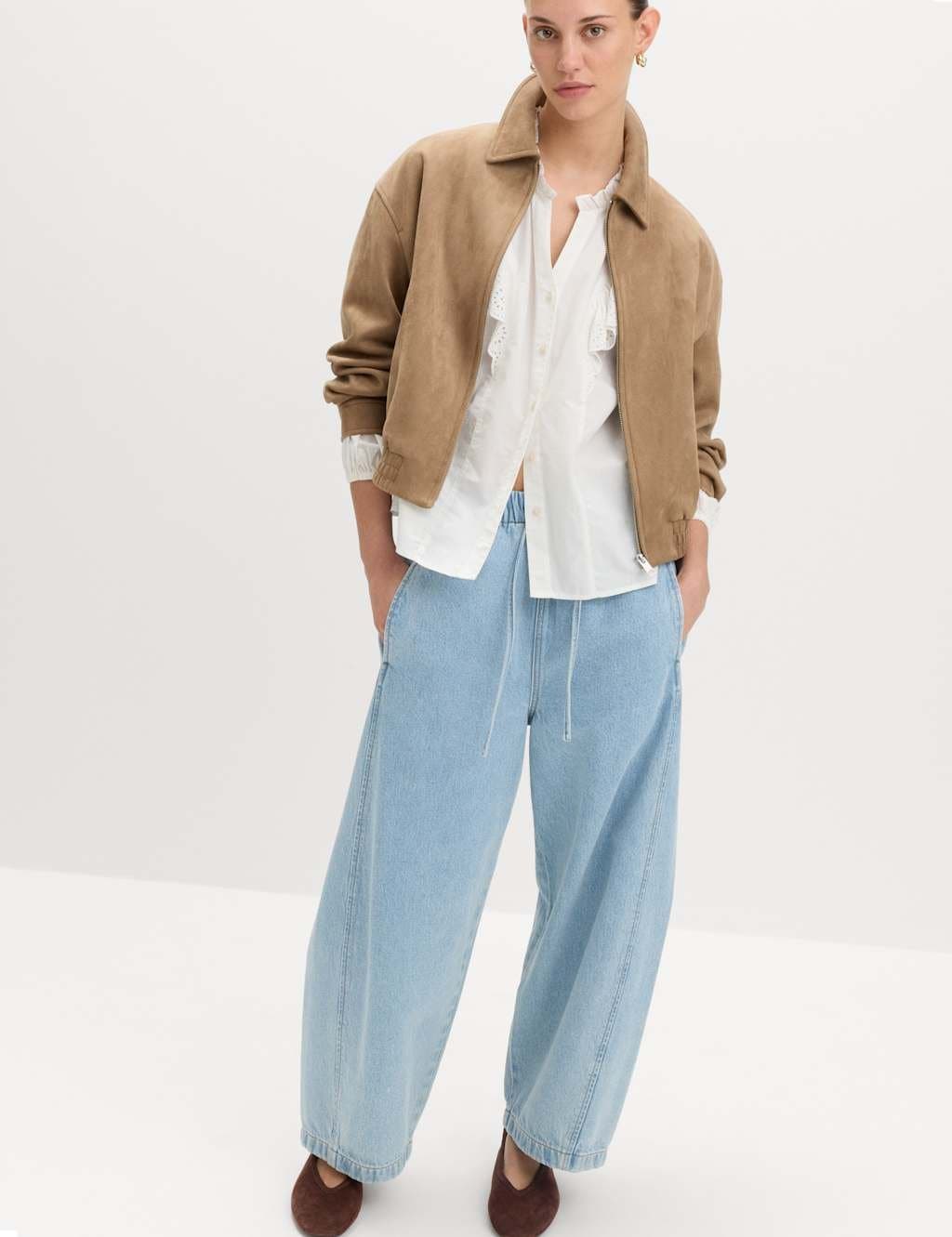 Marks & Spencer M&S Pull On High Waisted Barrel Leg Jeans Light Indigo