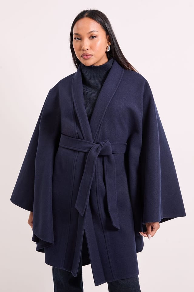 Wallis Wallis Women's Double Faced Belted Cape Coat in Navy - 2