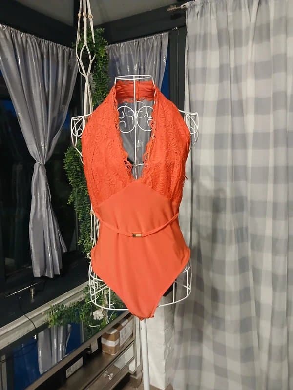 River Island River 🏝 island coral size 12 halterneck bodysuit