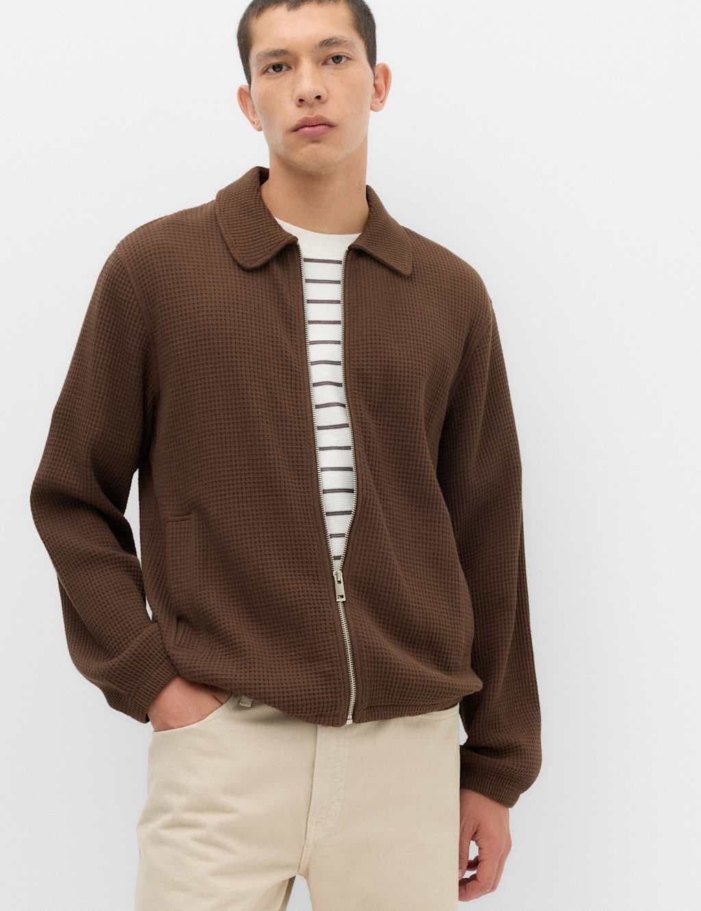 Marks & Spencer M&S Pure Cotton Exploded Waffle Jacket Dark Brown