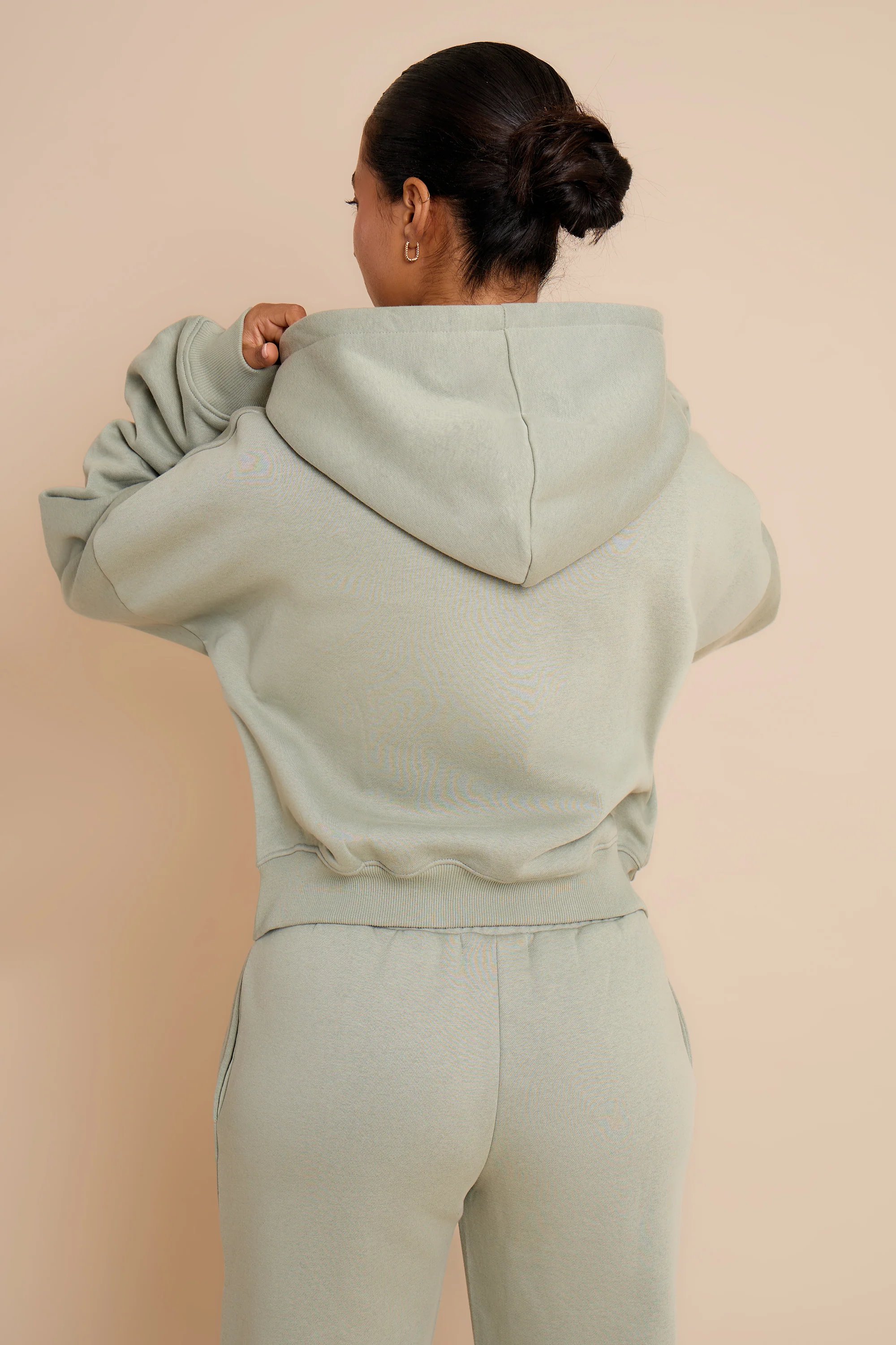 Kaiia Kaiia Embossed Oversized Zip Through Hoodie Eucalyptus - 4