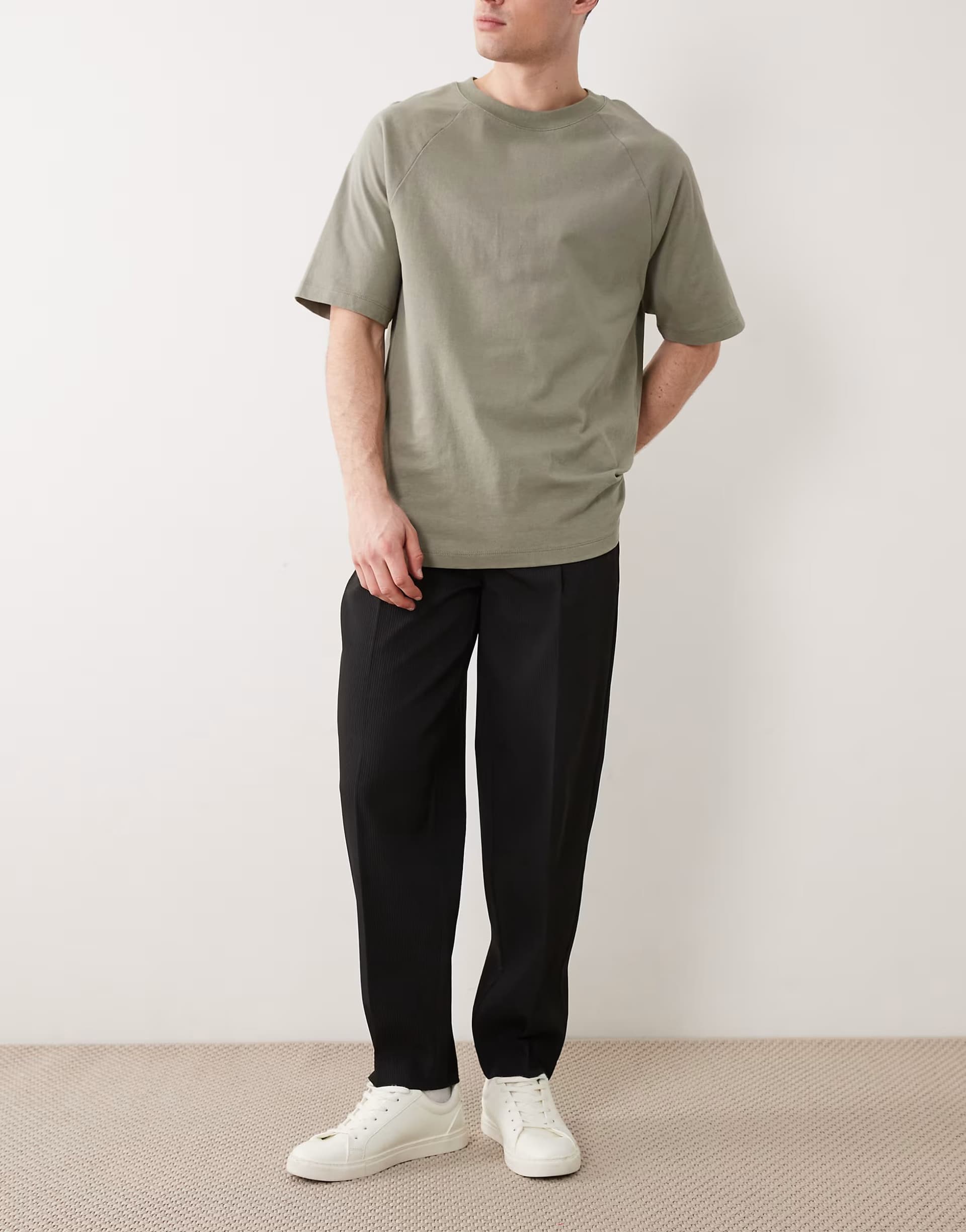 ASOS ASOS DESIGN smart oversized tapered comfort ribbed trousers in black