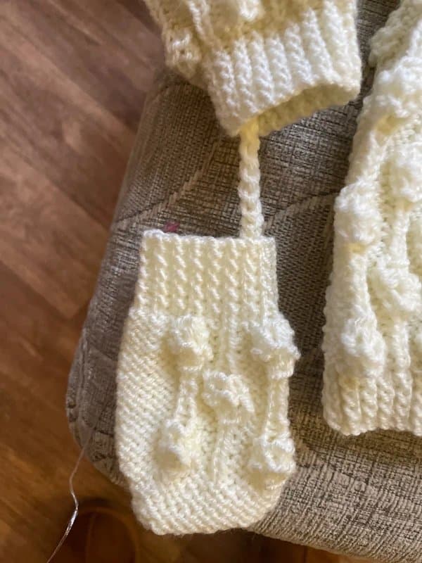 woolcornercrafts Hand knitted Cream baby bobble hoody set fits 20” chest 6-12month