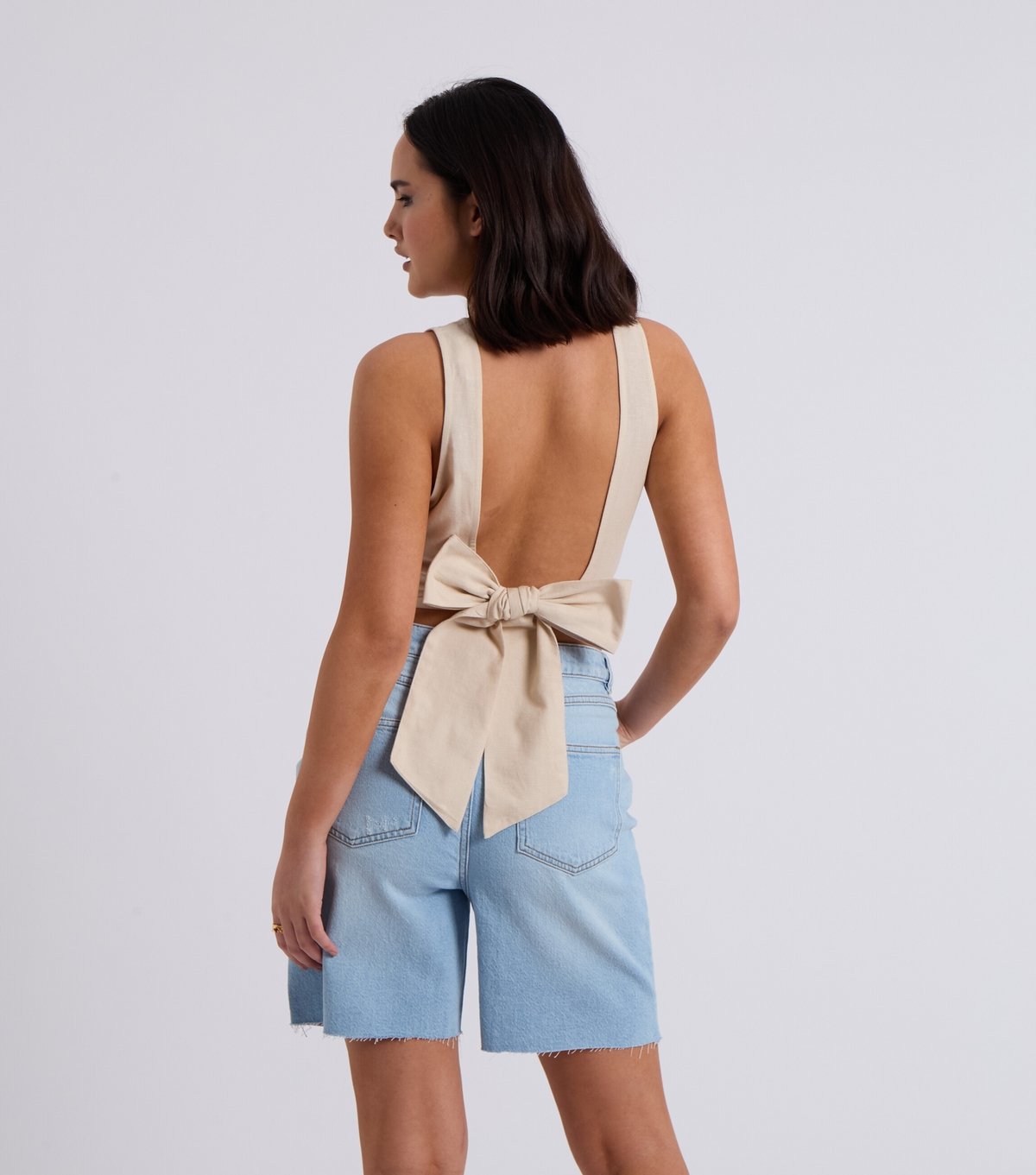 Urban Bliss Women's Stone Linen-Blend Tie Back Top Urban Bliss New Look - 1