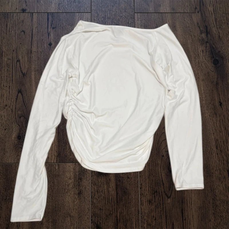 PrettyLittleThing white off shoulder top long sleeve ruched fitted plt uk 16 - 1