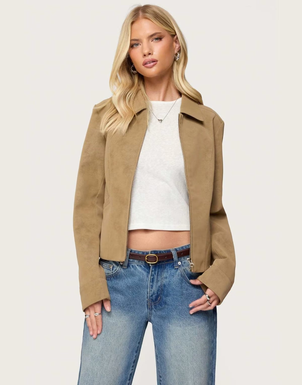 ASOS Edikted Cozette faux leather jacket in tan - 1