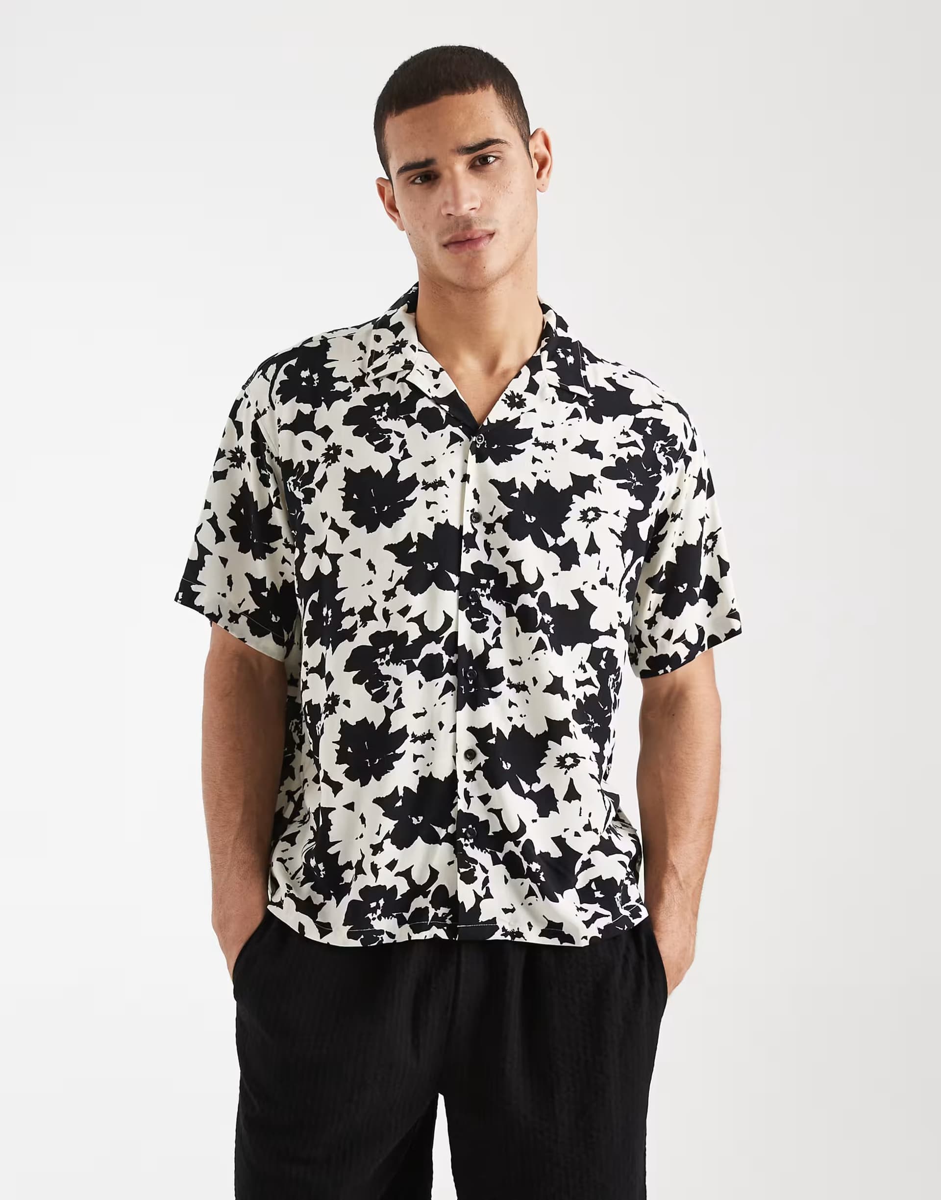 ASOS JJ Rebel short sleeve shirt with floral print in black