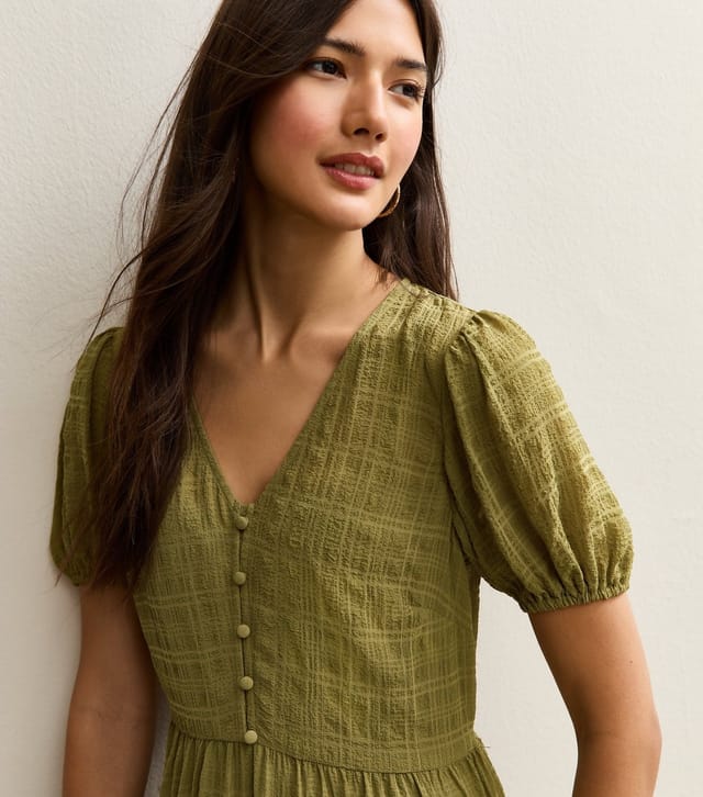 New Look Women's Light Khaki Checked Button Through Midi Dress New Look - 3