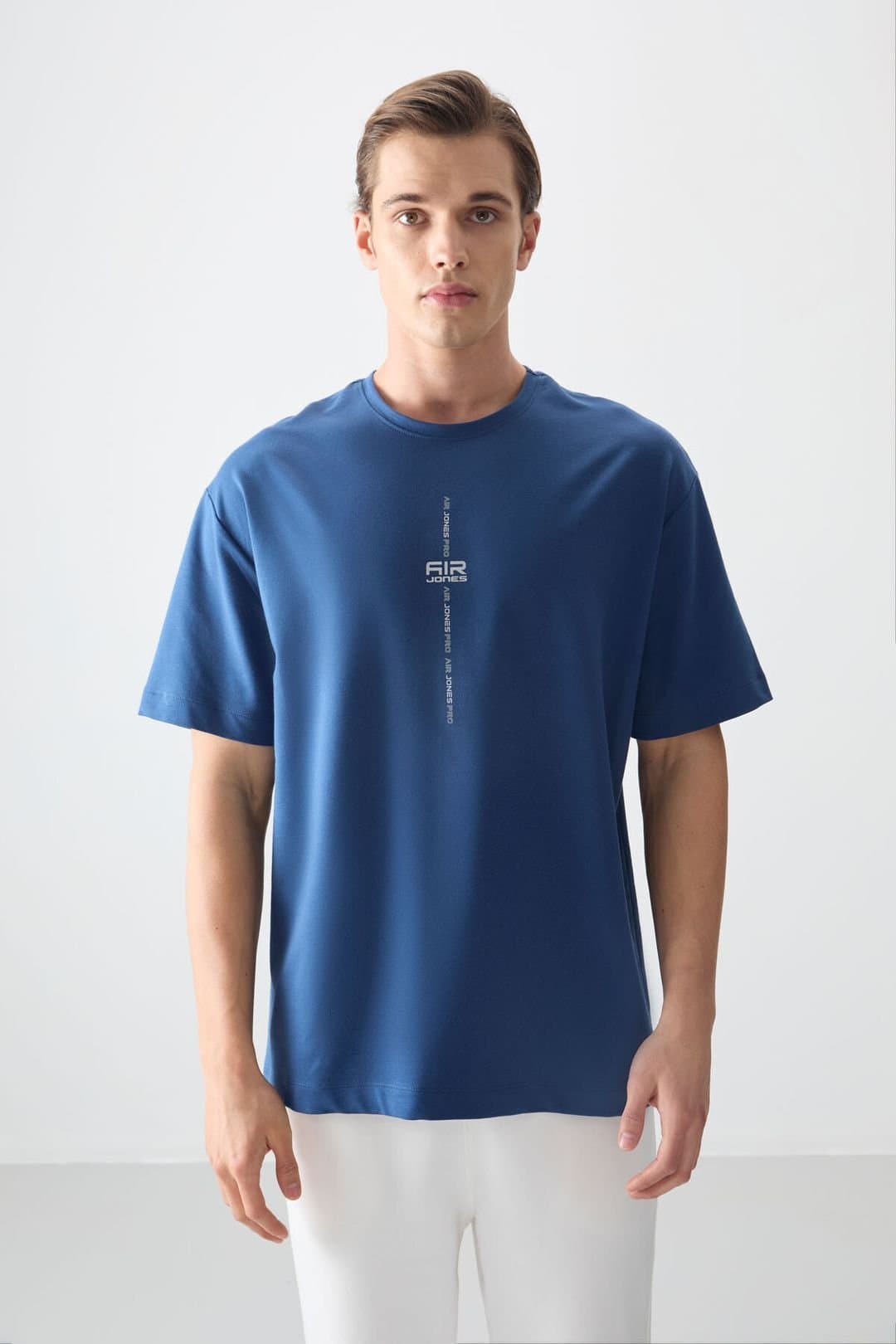 Tommy Life Tommy Life Men's Oversized Printed Crew Neck T-Shirt in Mid Blue